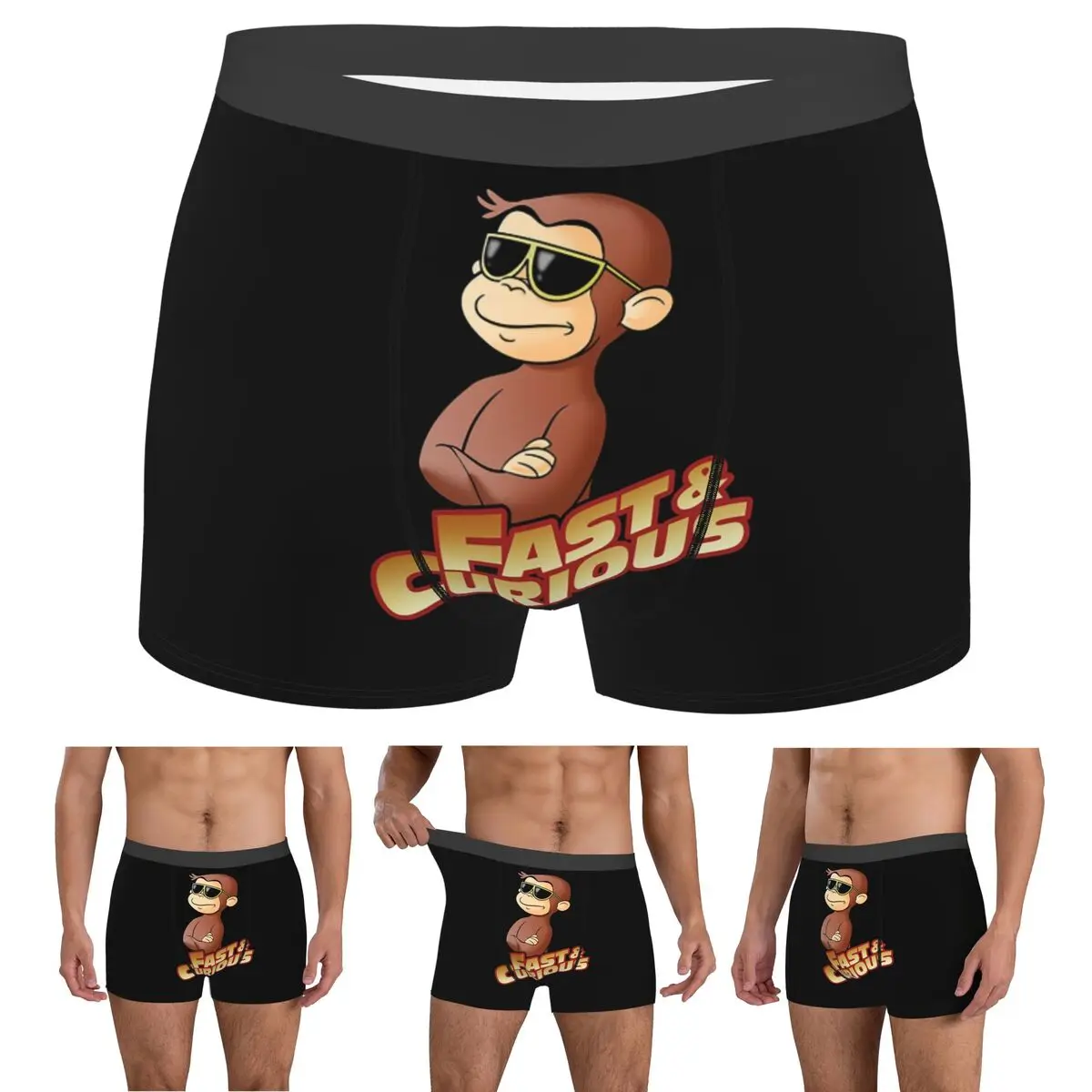 

Boxer Underpants Shorts Curious George FAST AND CURIOUS V2 Panties Male Breathable Underwear for Homme Man Boyfriend Gift