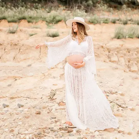 बोहो मैक्सी लेस ड्रेस गर्भवती महिला फोटोग्राफी प्रॉप्स फोटो शूट बोहेमियन बीच वेडिंग देहाती फर्श लंबाई मातृत्व कपड़े 10 best sales मातृत्व मैक्सी ड्रेस - №10