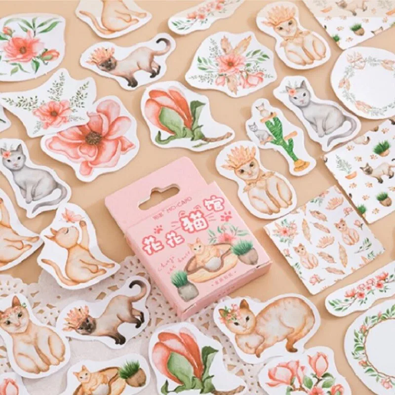 46pcs Cute Cat Sticker Mini Album Stationery DIY Adhesive Label Scrapbook Handbook Diary for Refrigerator Decoration Sticker