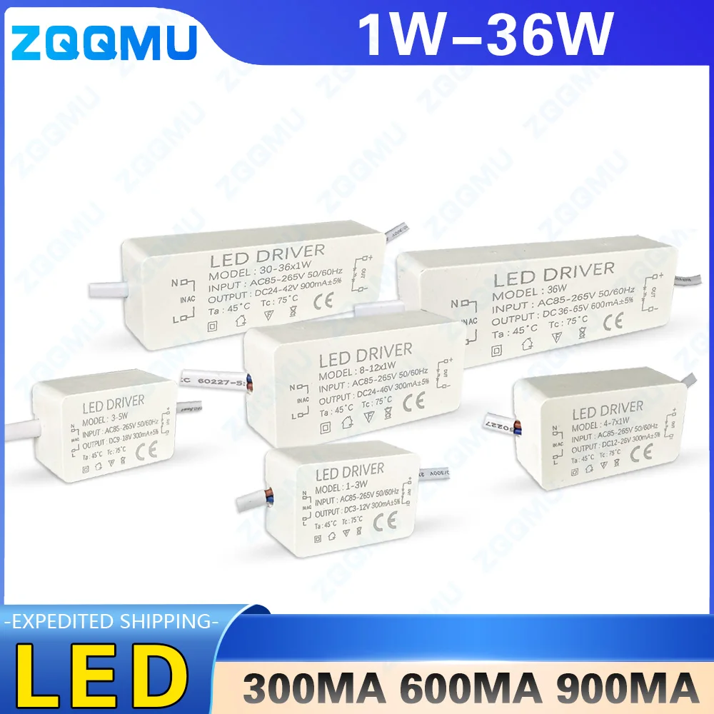 LED Constant Current Driver 1W 3W 4W 7W 8W 12W 12W 15W 20W 18W 24W 24W 25W 36W LED Driver 300MA 600MA Transformer Power SupplyV