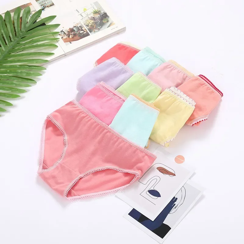 

12pcs/Pack Random Colors Solid Girls Underwear Cotton Briefs Panties Suit for2-12 Years