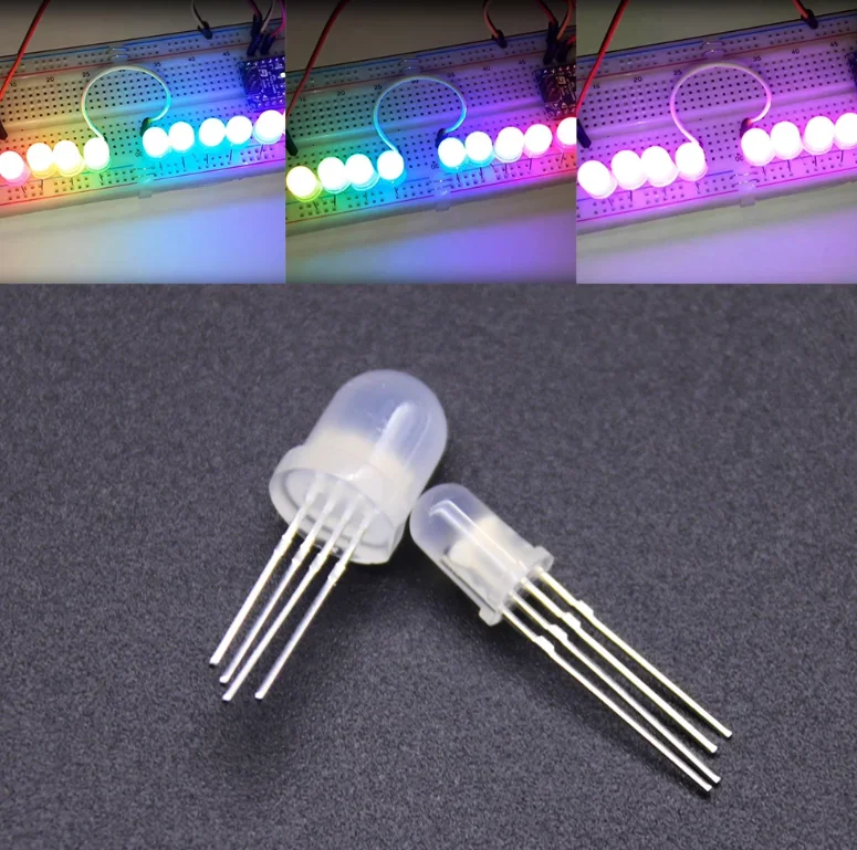 

RGB LED chips DC5V Diffused round hat with WS2811 PL9823 APA106 chipset inside 5mm F8 8mm Neo pixel led chips RGB full color