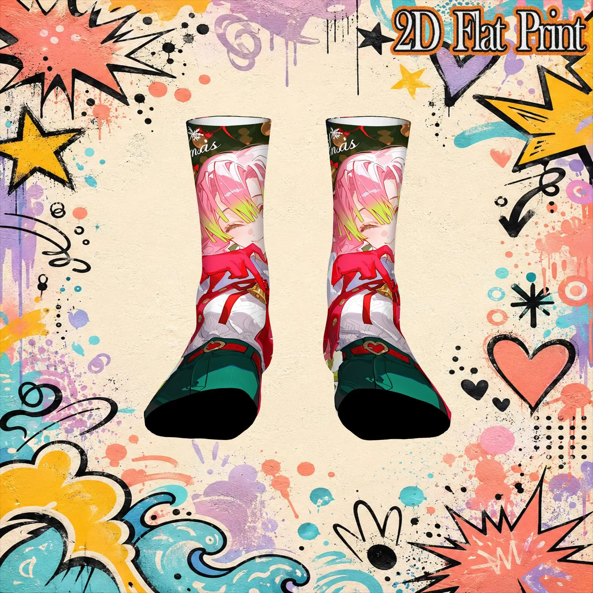 Autumn Winter Retro Christmas Demon Slayer Crazy Men's compression Socks Unisex  Funny Crew Sock