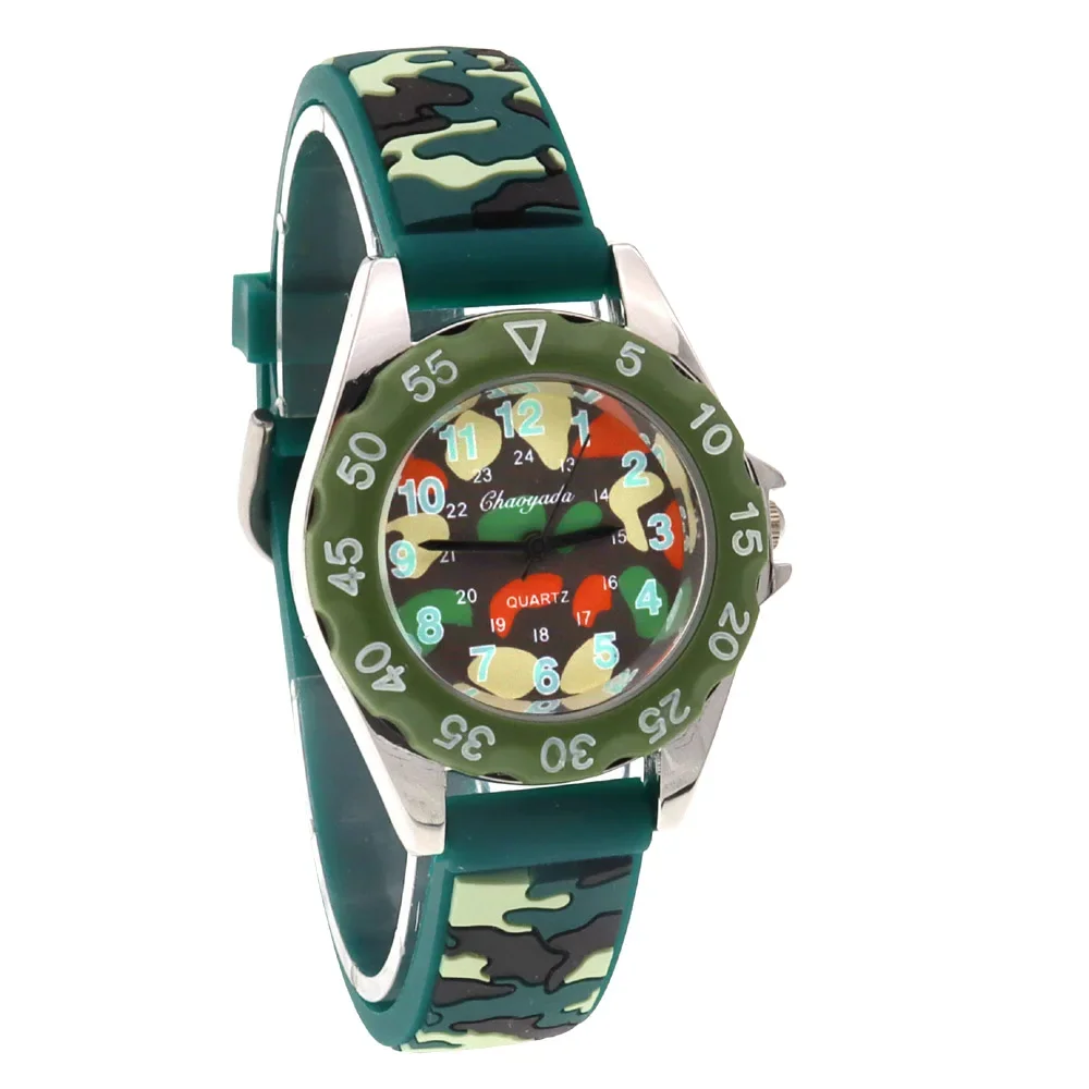 10 teile/los, Mischfarben Jungen Mädchen Camouflage Silikon Armband Quarz Uhren Kinder Kinder Studenten Uhren Großhandelspreis Billig