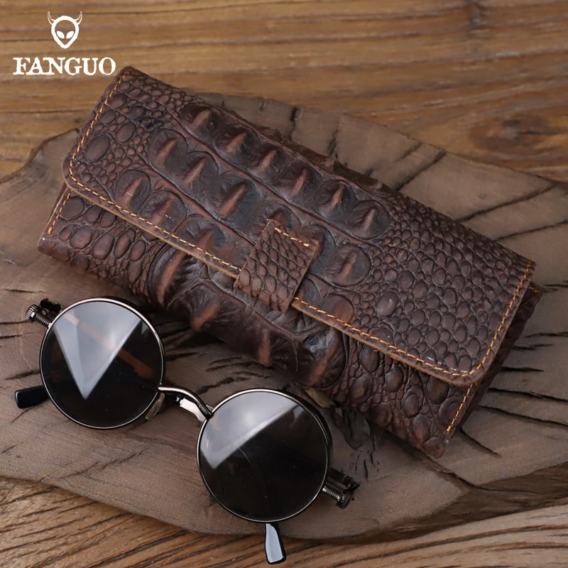 Genuine Leather with Crocodile Pattern Glasses Bag Handmade Cowhide Sunglasses Holder Box Retro Eyeglasses Organizer Case