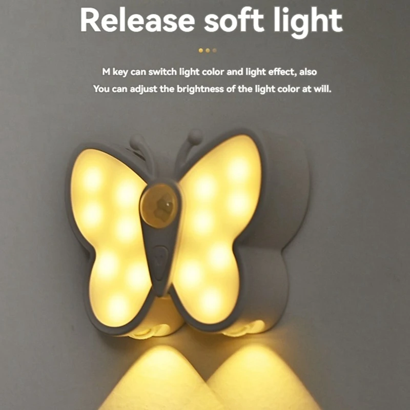 ABPQ-Farfalla Sensore di movimento Luce notturna LED sotto l'armadio Luce notturna ricaricabile Armadio Scala Camera da letto Luce da cucina