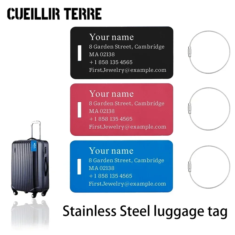 Customize Personalized Luggage Tags Laser Reusable Travel Tags Engraving Fashion Metal Travel Luggage Tags Baggage Name Suitcase