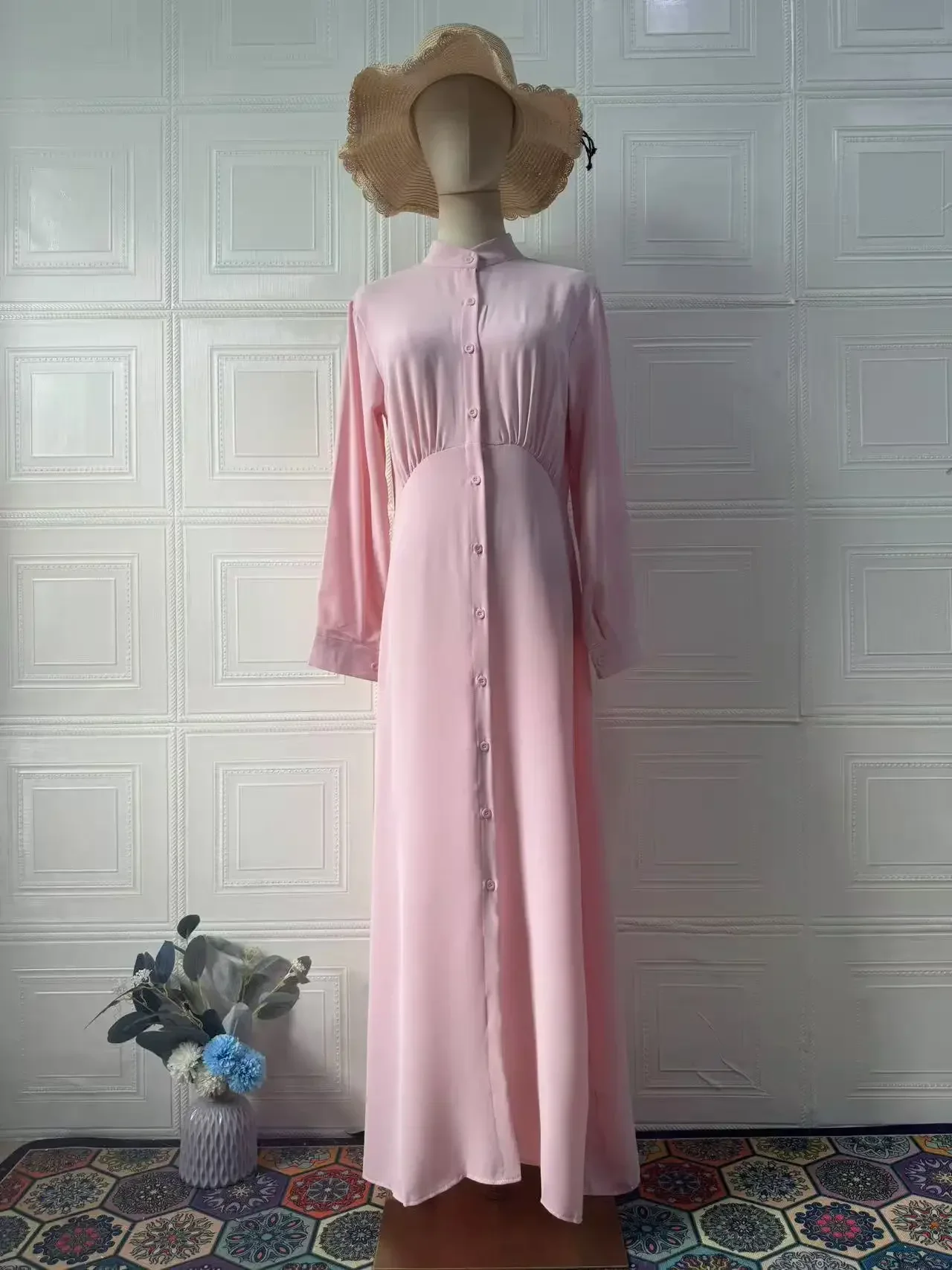 فستان نسائي للعيد عباية إسلامية وردية بأكمام طويلة عباية سادة دبي فيستدوس لارغوس فساتين رداء عربي حفلة قفطان جلابية رمضان 2026 #6