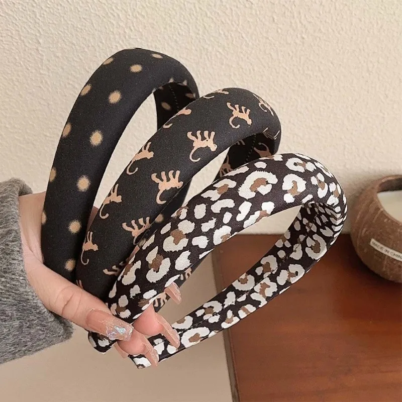 Vintage leopard print headband new high cranial top headband advanced sense wash face pressure hair bundle hair card headdress