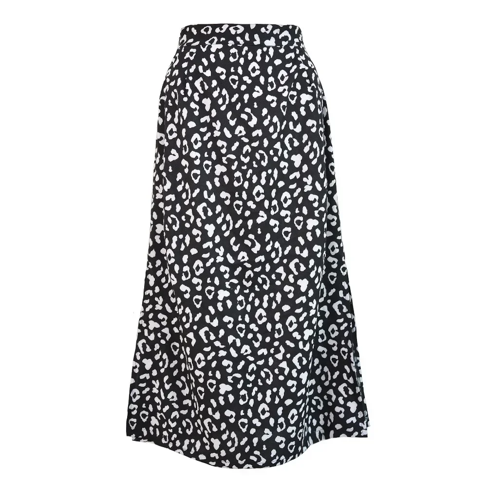 Plus Size Sexy Leopard Print Chiffon Split Skirt Casual Fashion Long Skirt for Women Spring Summer Zip Elegant Female Half Skirt