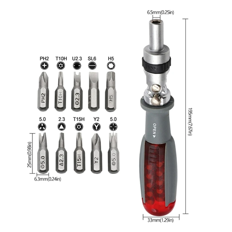 Tua Vít 10 Bit Xoay 180 Độ Gấp 11 Trong 1 Ratchet Thả Vận Chuyển