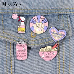 Tears of Enemies Enamel Pins Custom Cans Juice Ramen Pun Send Noods Brooches Lapel Badges