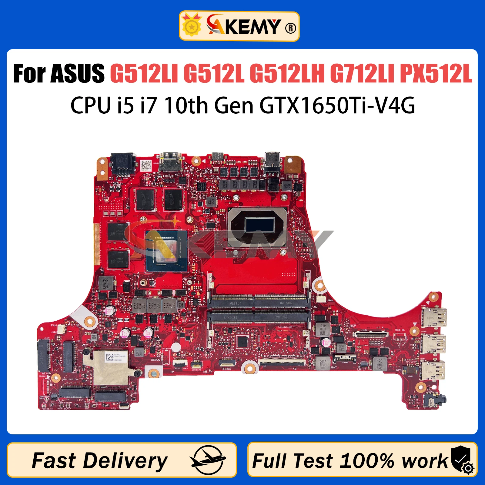 

AKEMY G512LI Notebook Mainboard For ASUS ROG Strix G512L G512LH G712LI PX512L Laptop Motherboard CPU I5 I7 10th GTX1650Ti/4G