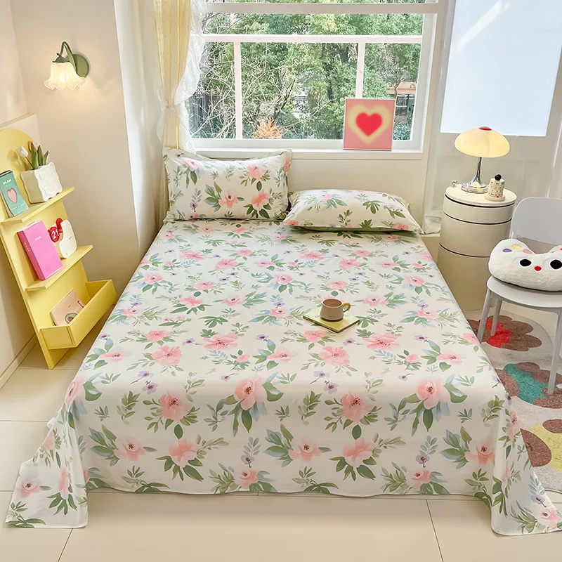 1pcs 100% Cotton Bed Sheet Flower Series Printed Double Top King Sheets for Girls Boys Kids Single Queen King Size Bed Linen