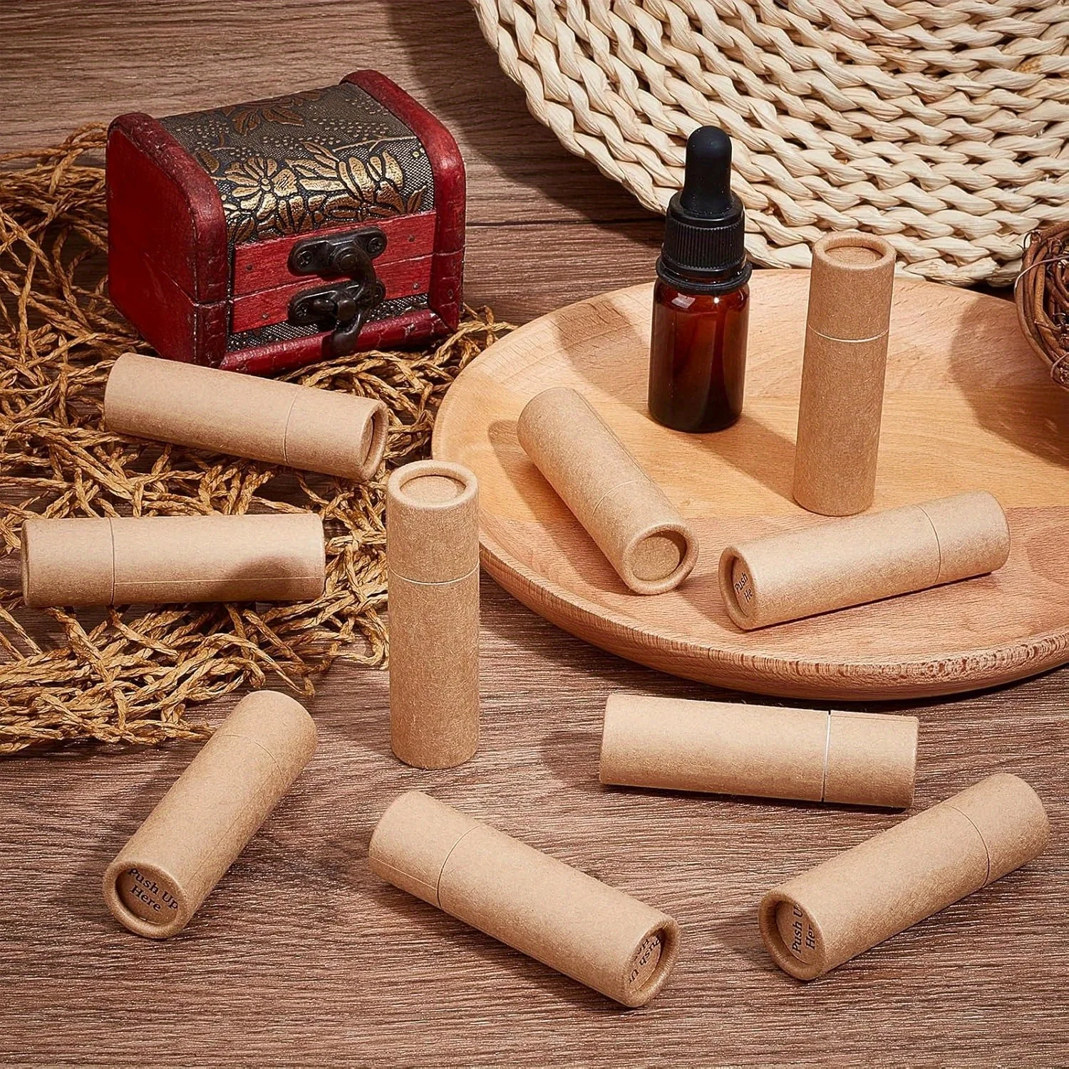 20 Stück gelbe Lippenbalsam-Tuben aus Karton, leere runde Kosmetikbehälter für DIY-Lippenstifte, nachfüllbare Lipgloss-Stick-Tubenflaschen – Detail 4