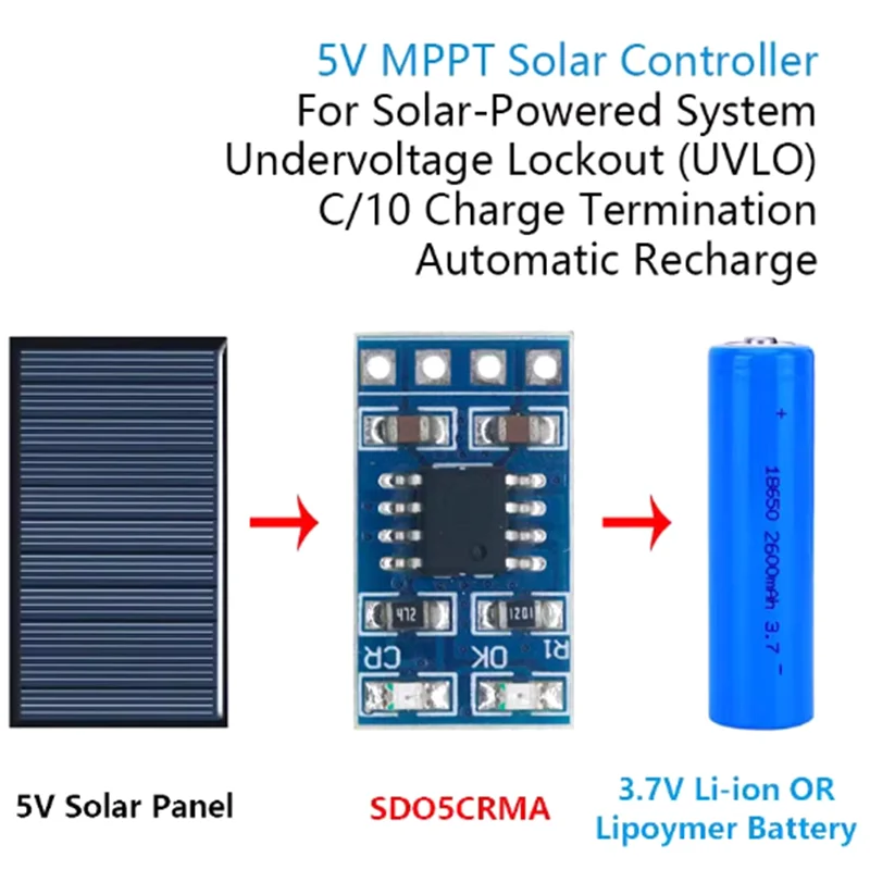 MPPT Solar Charge Controller 1A 4.2V 3.7V 18650 LiPo Li-ion Lithium Battery Charger Module SD05CRMA Solar Panel Battery Charging