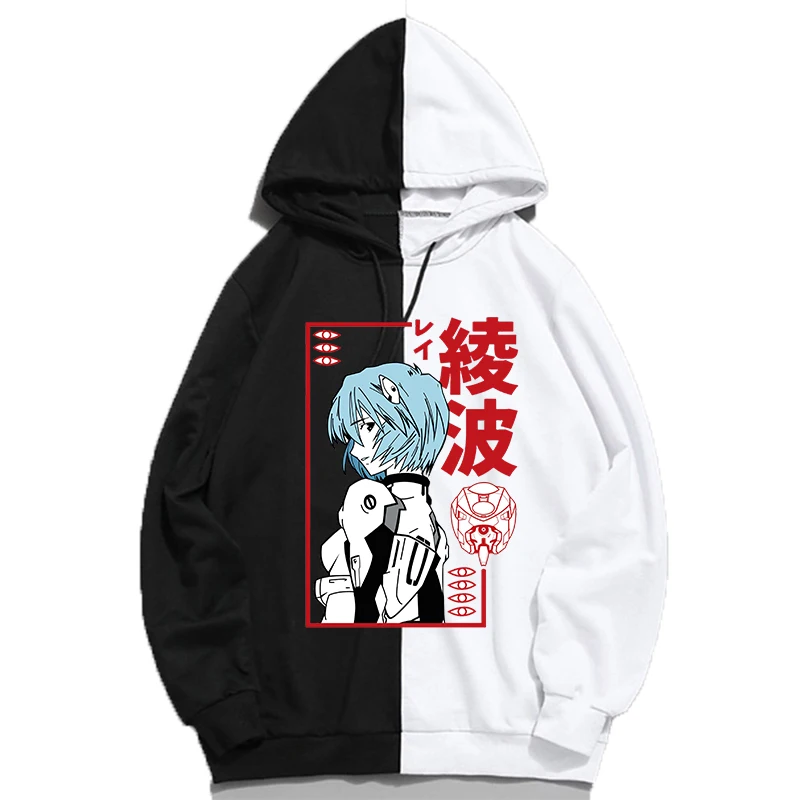 Japanese Anime Rei Ayanami Evangelion Hoodie Funny Long Sleeve Sweatshirt Manga Unisex Pullover Hooded Streetwear Hoodies