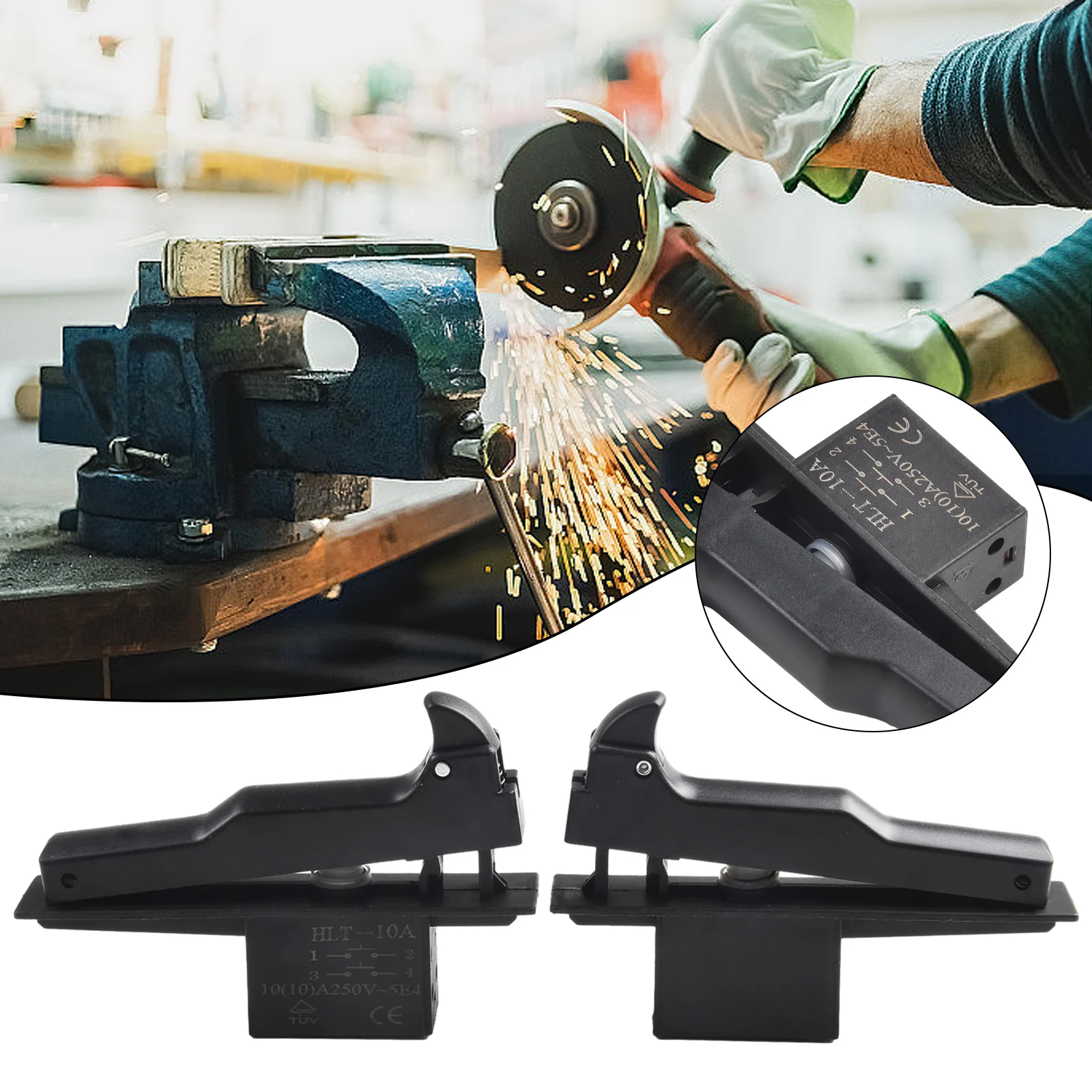 Dependable Electric Power Tool Trigger Switch for 150 Angle Grinder Replacement Plastic+Metal Lock on Type Pack of 2