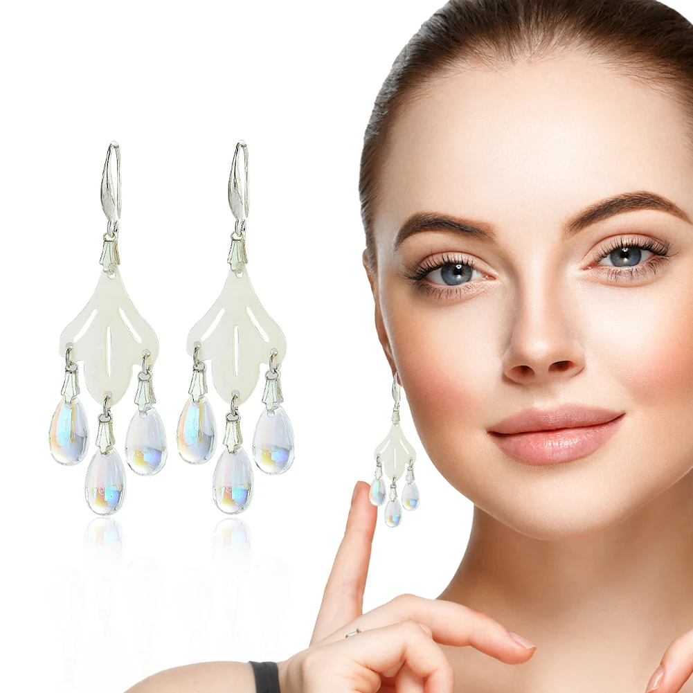 Natural fresh water shell laser cutting Hand carving shell beads and Crystal drop pendant earrings for woman jewelry DIY