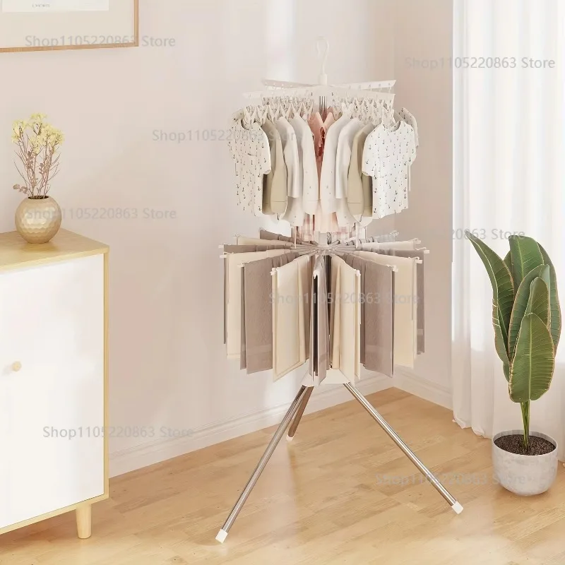 2/3 layer foldable drying rack with 3 legs and rotatable hanger arm - space saving washing machine, ideal for indoor/outdoor use