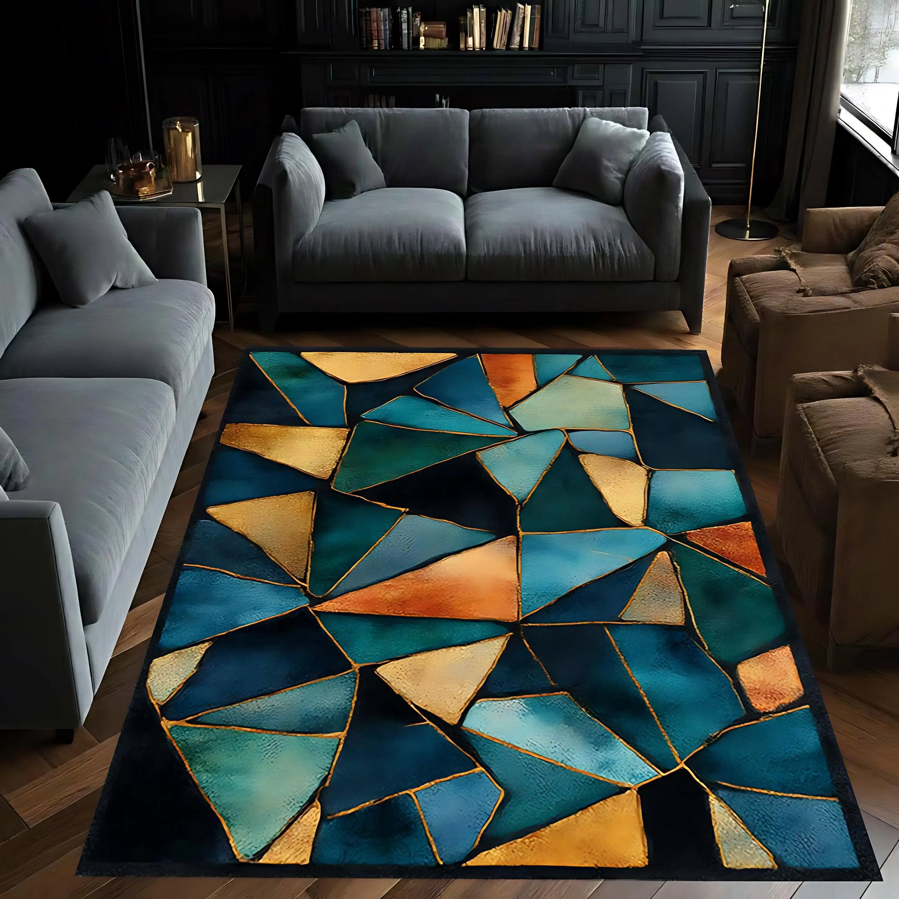 Large Area Rug Modern Abstract Stained Glass Pattern Anti Slip Washable Floor Carpet for Bedroom Bedside Coffee Table Home