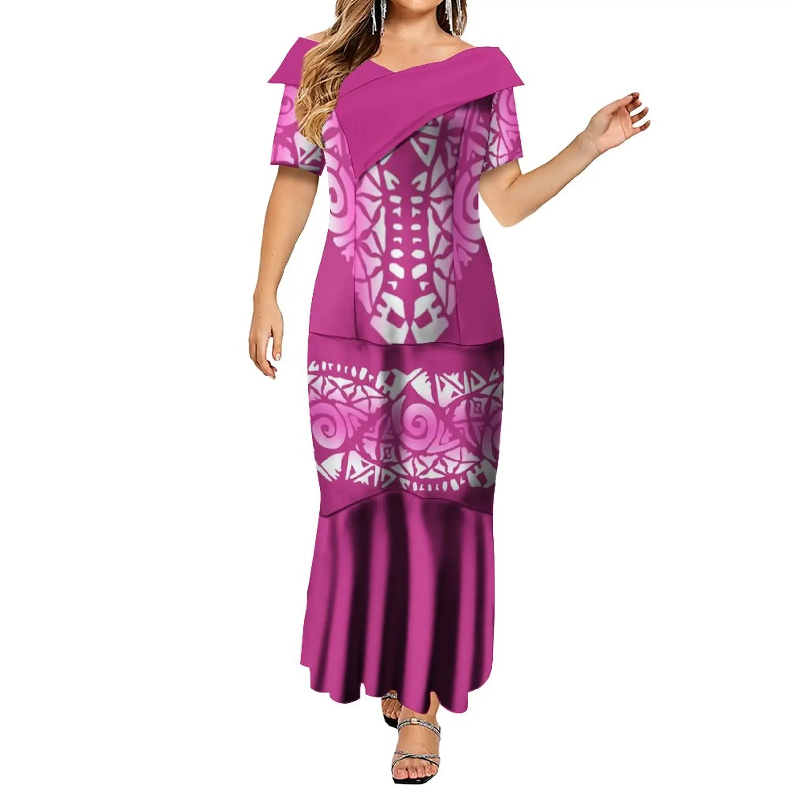 Polynesische Stam Puletasi Print Custom Mode Paar Dames Elegante Jurk Met Heren Top Gratis Verzending