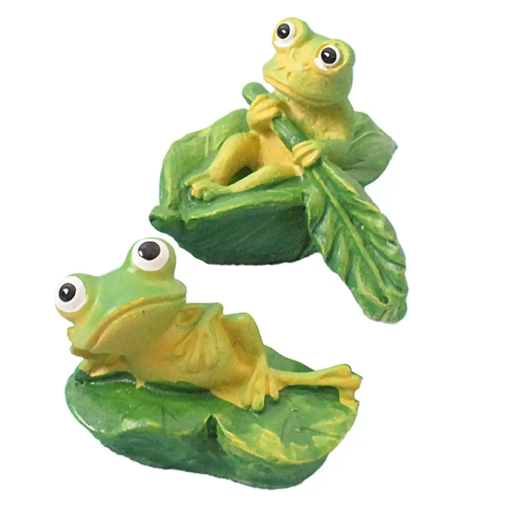 2 Pcs Frog Ornaments Statue Frogs Decor Succulents Trinkets Figurine Cake Office