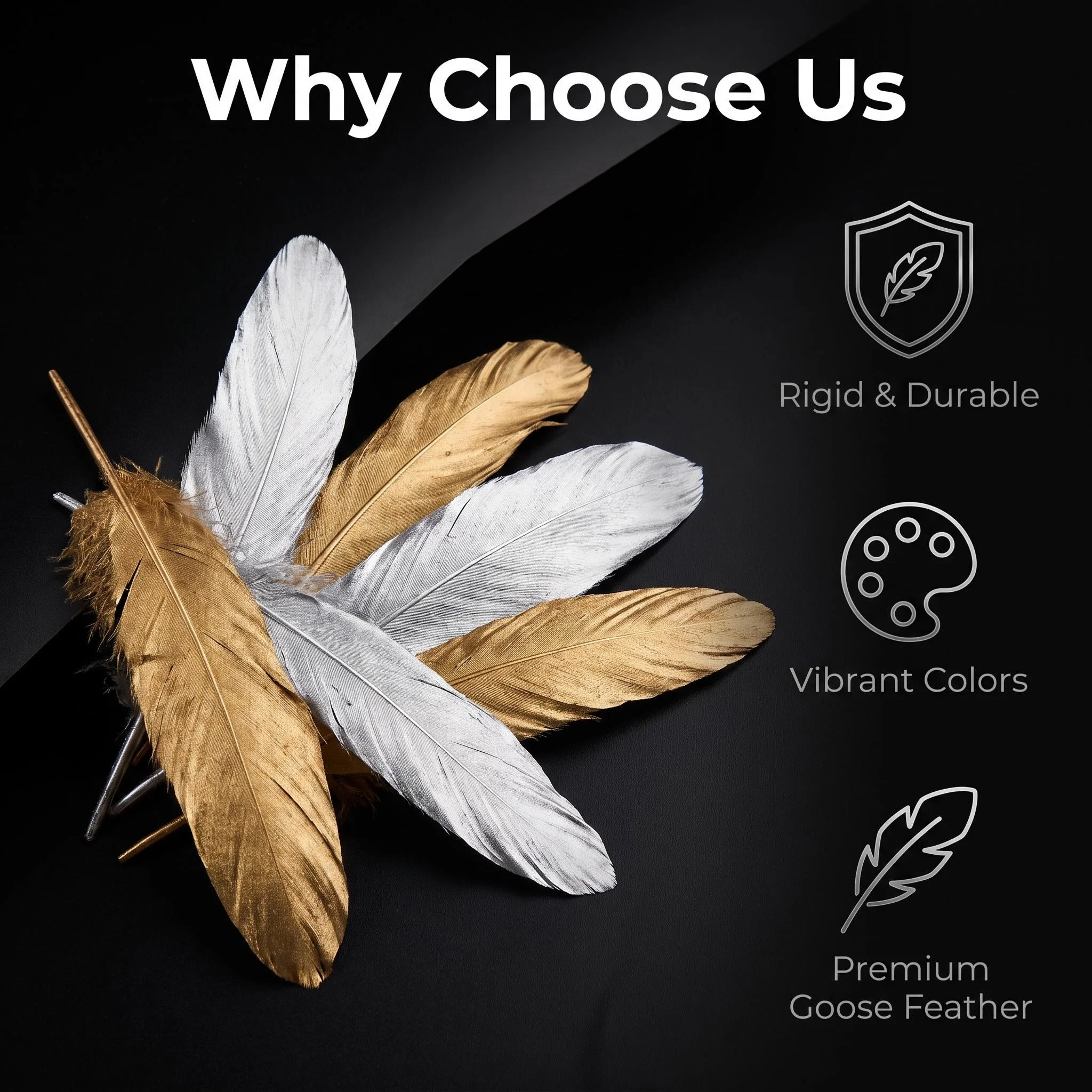Gold Silver Spray Dyed Goose Feathers 15-20cm Metallic Single Side Feathers for DIY Handmade Jewelry Costume Dress Stage Craft
