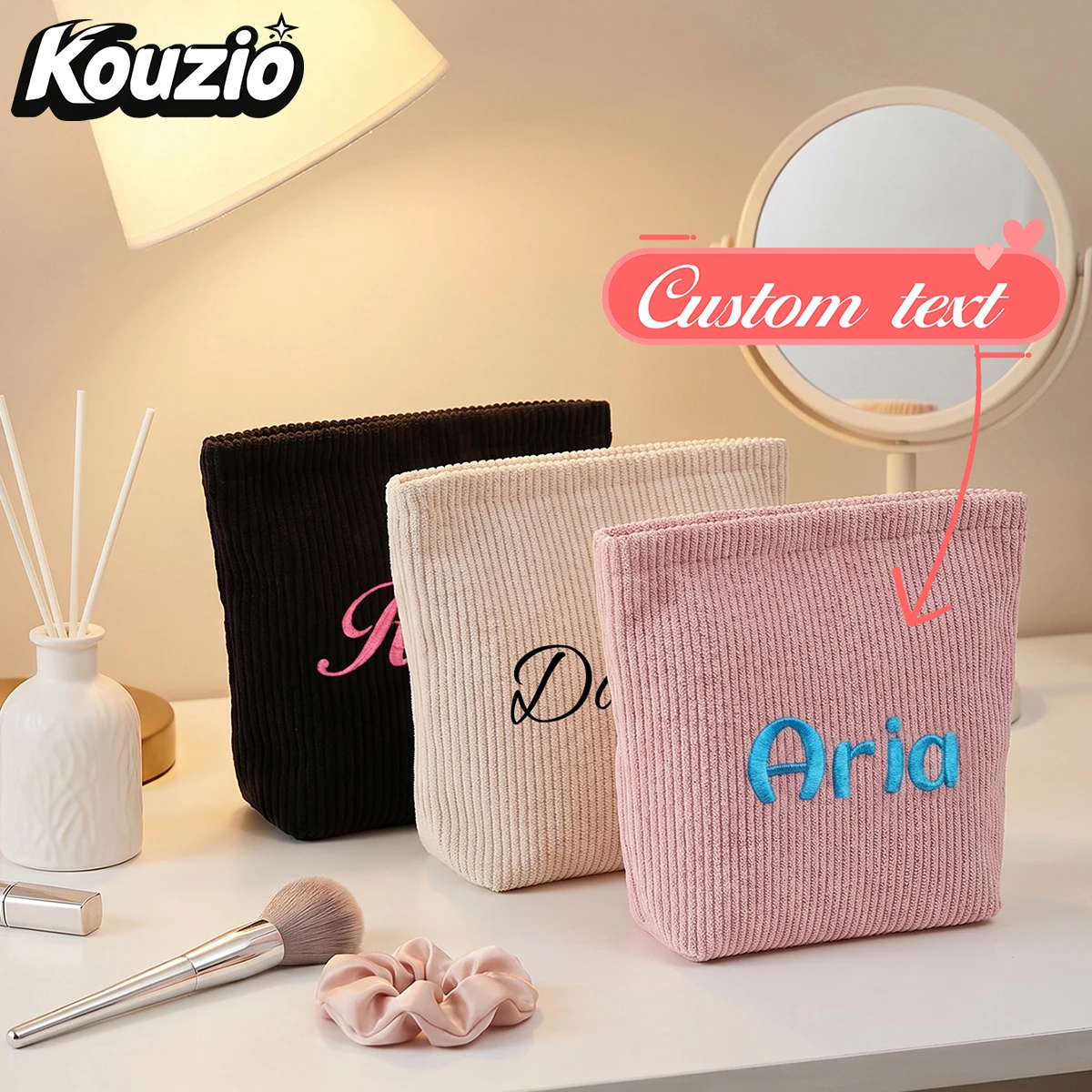 Beauty Makeup Names - Personalizowana kosmetyczka z haftowanym imieniem, wykonana