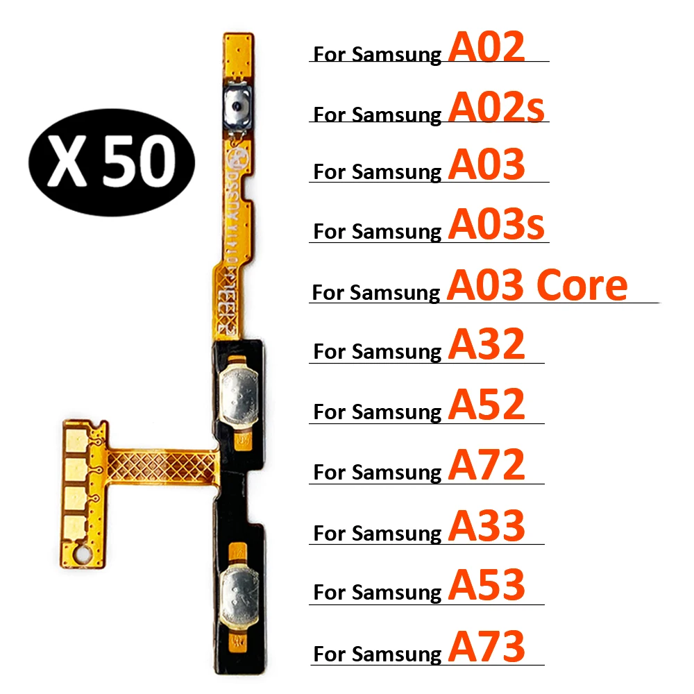 50Pcs, Power On Off Volume Side Button Key Flex Cable For Samsung A02 A02S A22 A32 A52 A72 A03s A03 A04 A04s A33 A53 A73 5G 4G