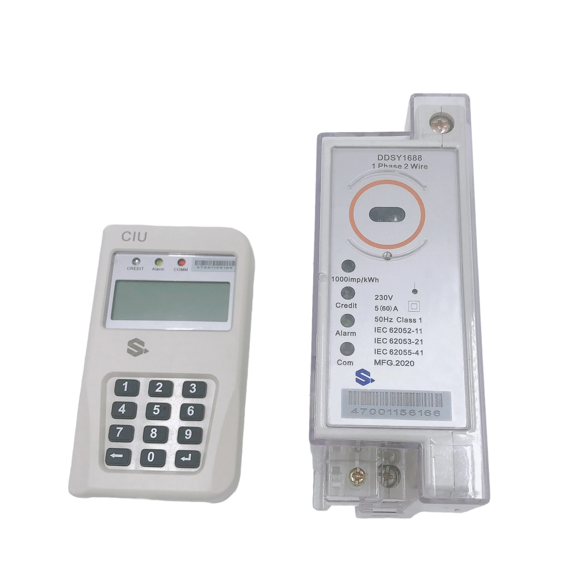 Prepaid Split Keypad Din Rail Single Phase Digital Energy Meter With PLC Communication Module and User Interface Unit/UIU