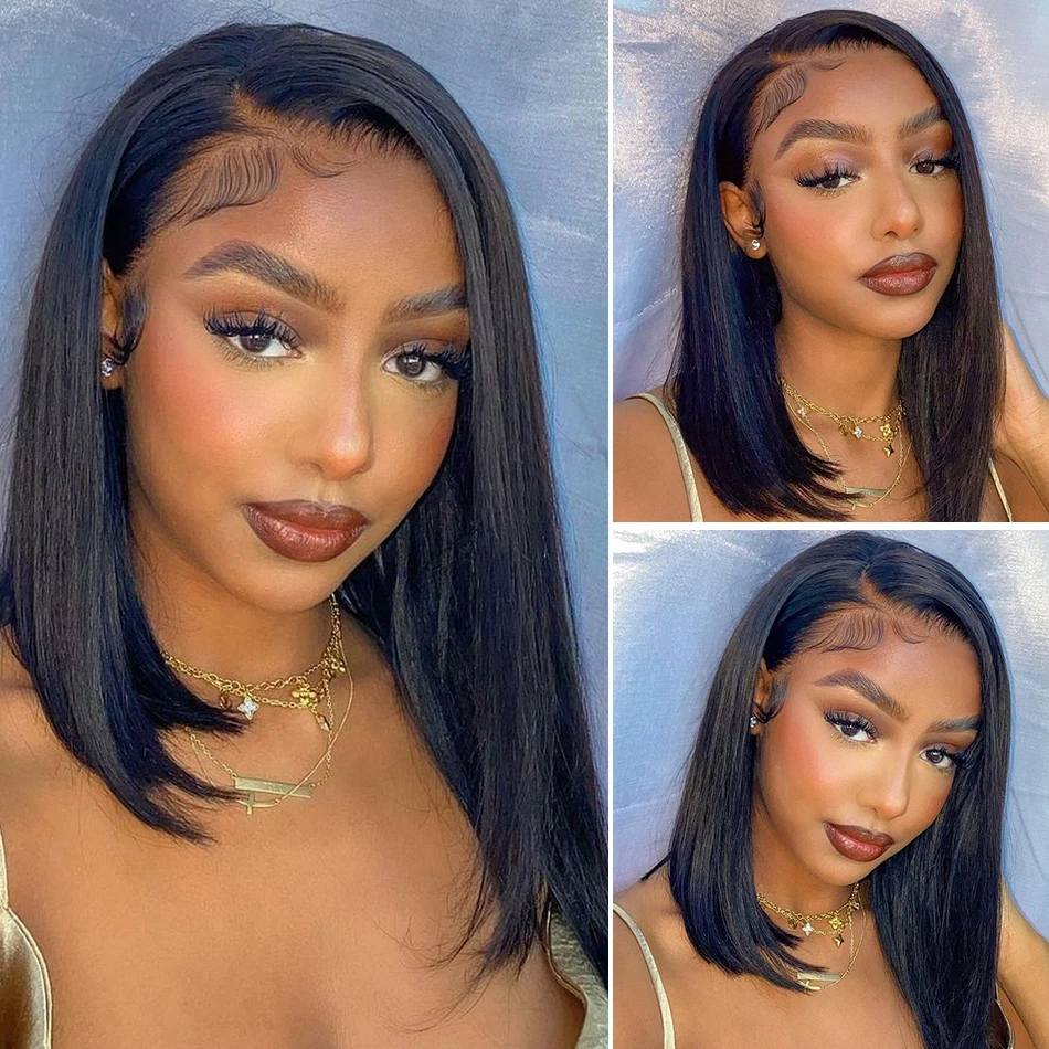 Perruques Bob Lace Frontal wig naturelles lisses – Tuneful, perruques Lace Frontal wig, cheveux humains, pre-plucked, courtes, soyeuses, pour femmes