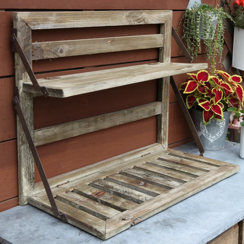 Rustic Wood Foldable Floating Wall Shelves Hanging for Small Space