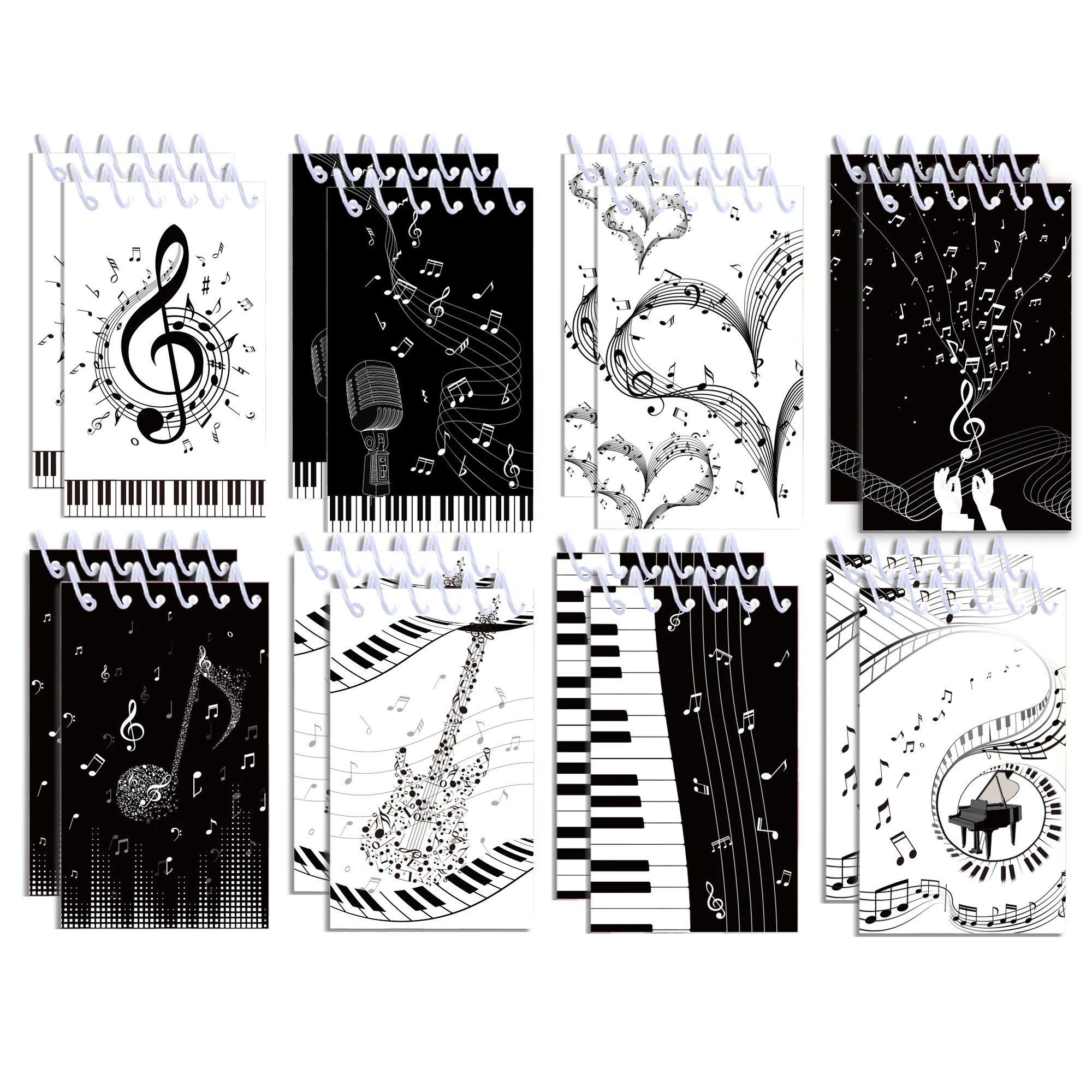 8pcs Musical Note Spiral Pocket Notebook 8 Designs Portable Mini Memo Pad Music Notepads Coil Booklet Office Stationery