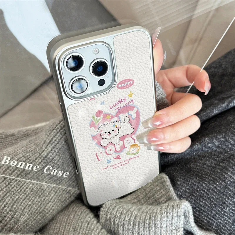 المحبة جرو حالة الهاتف آيفون 11/12/13/14/15/16/17 برو ماكس الهواء زائد الايبوكسي جراب هاتف نسيج جلد البولي يوريثان