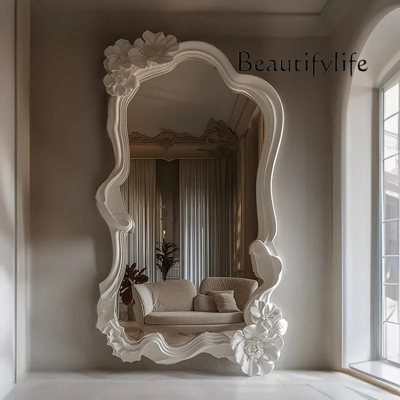 

wearing mirror hotel homestay decorative mirror cream style beauty fitting mirror French three-dimensional carved wall hanging
