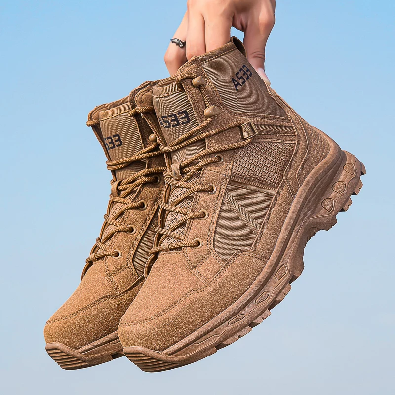 Men's Military Tactical Boots Army Boots Men Side Zipper Military Boots Men Anti-Slip Ankle Boots Work Safety Shoes Hiking Shoes