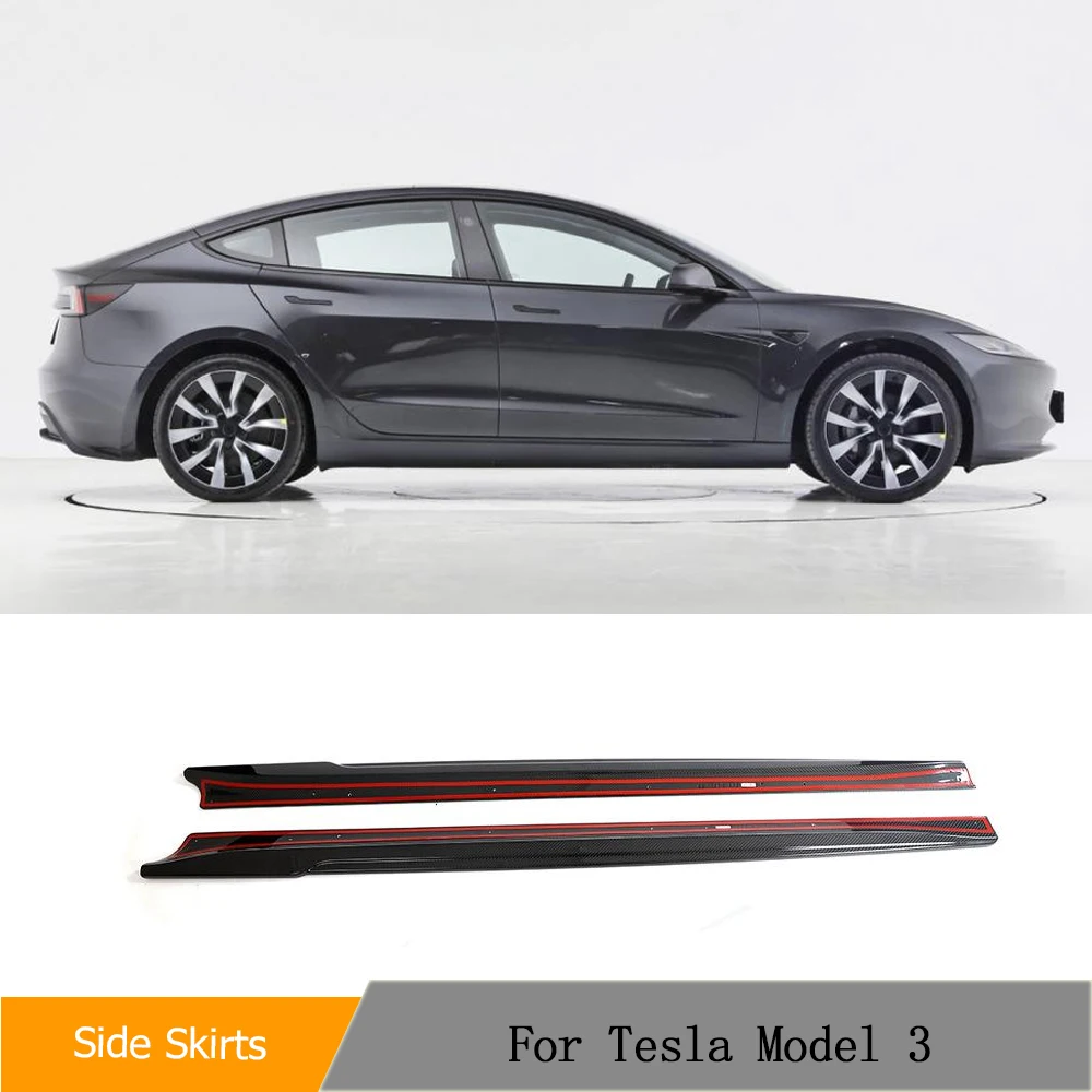 

przedłużenie zderzaka bocznego samochodu do 4-drzwiowego sedana Tesla Model 3 2023 Dry Carbon Fiber Side Skirts Door Lip Protector Body Kits