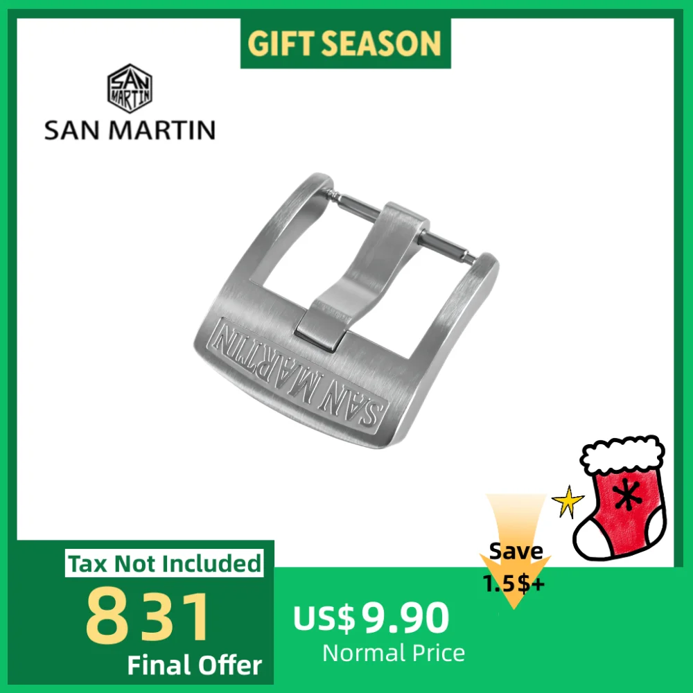 San Martin-hebilla de acero inoxidable 316L para reloj, accesorio de repuesto de alta calidad con logotipo cepillado, 20mm