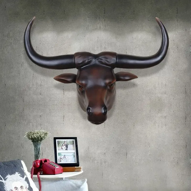 Vintage Bull Head Pendant Animal Head Wall Decoration Restaurant Wall Accents Hanging Hotel Wall Bar Creative Decoration Crafts