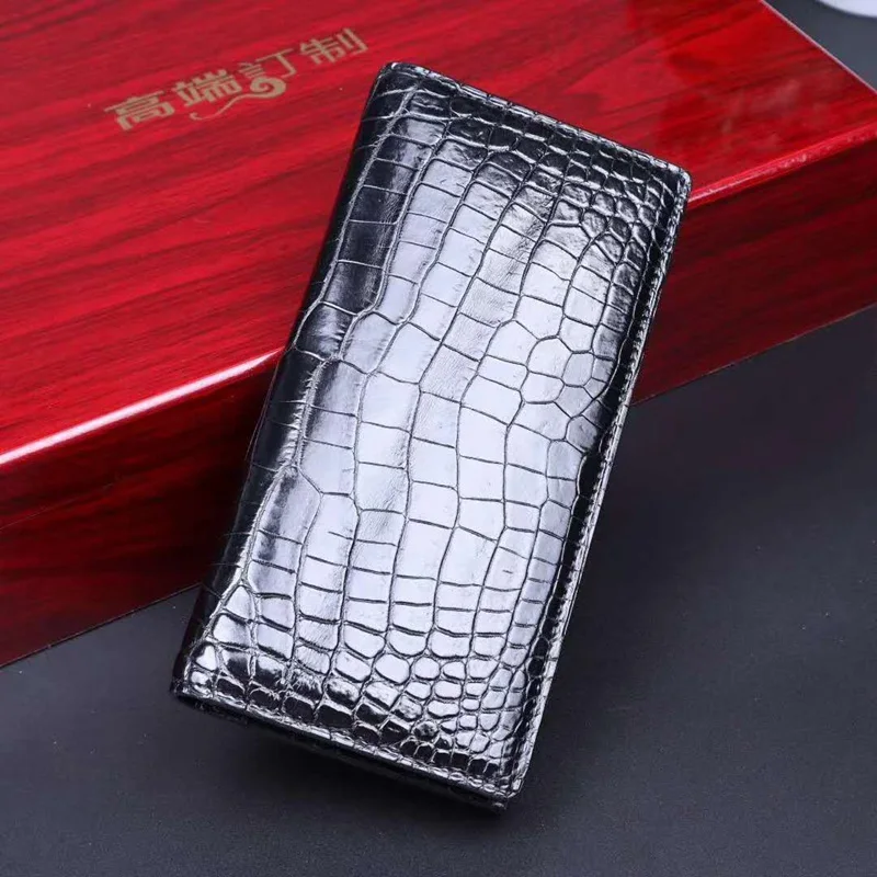 Nieuwe Echt Krokodillenleer Bil-Fold Portemonnee Mannen Aligator Buik Leer Lange Purse Wallet Mens Purse Lederen Mannen hand Tas