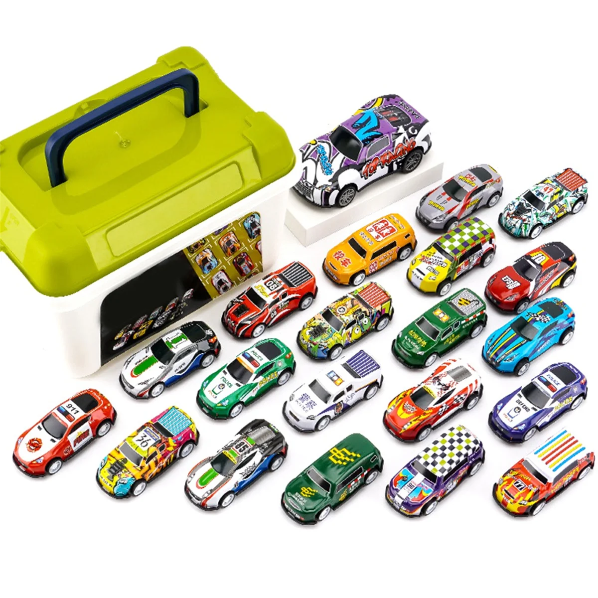 21PCS Pull Back Cars Toy with Storage Box,Push and Pull Back Friction Powered Vehicles For 3 4 5 6 7 Year Old Kids