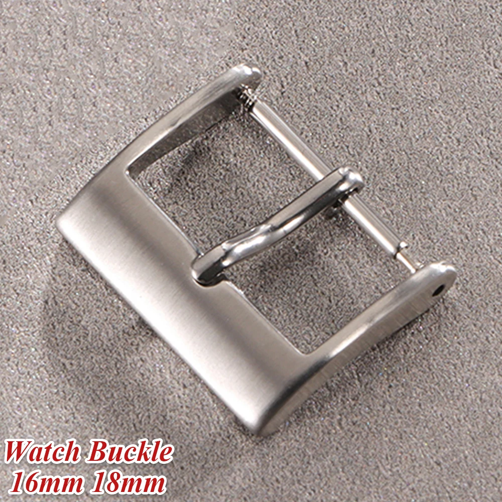 16 mm 18 mm Uhrenarmband, Metallschnalle, Edelstahl, mattes Verschlussband, quadratischer Knopf, Ersatzschnalle für Leder-Uhrenarmband