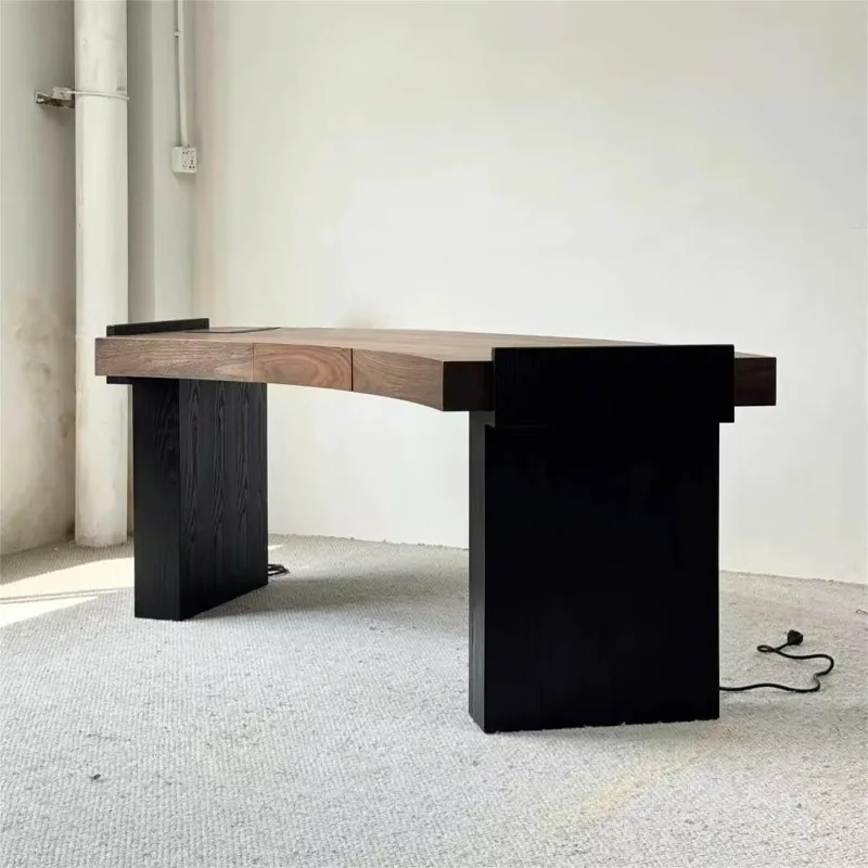 Medieval style solid wood desk household special-shaped high-end desk color matching curved writing desk