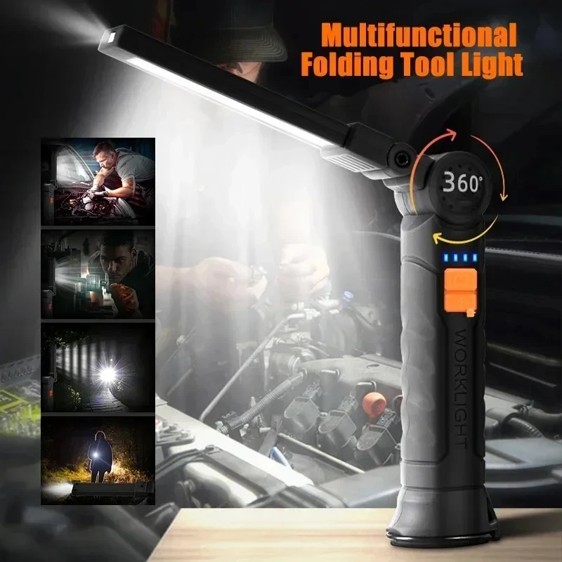 Picture 5: Folding COB XPE LED Work Light Flashlight Rechargeable Torch with Magnetic Base with Hook for Outdoor Camping Repair Emergency