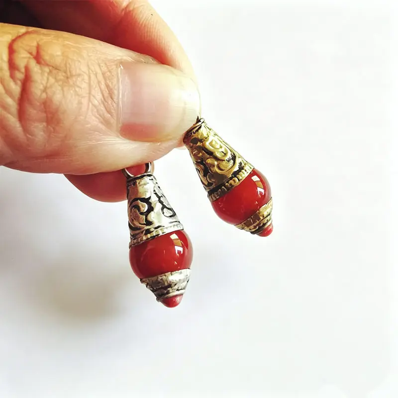 Nepal Hand Beads Vintage Natural Stone Bead Water Drop Charms Red Agates TBP629