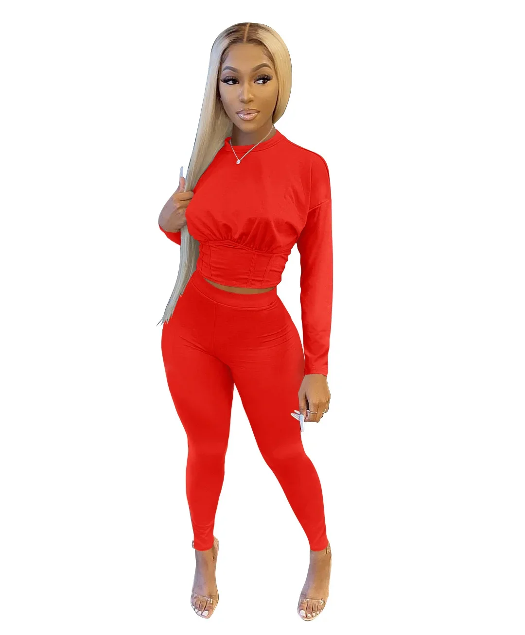 2023 neue AutumnWomen's Reine Farbe Sport Taille Anzug Mode Lässig Zwei-stück Set – Detail 22