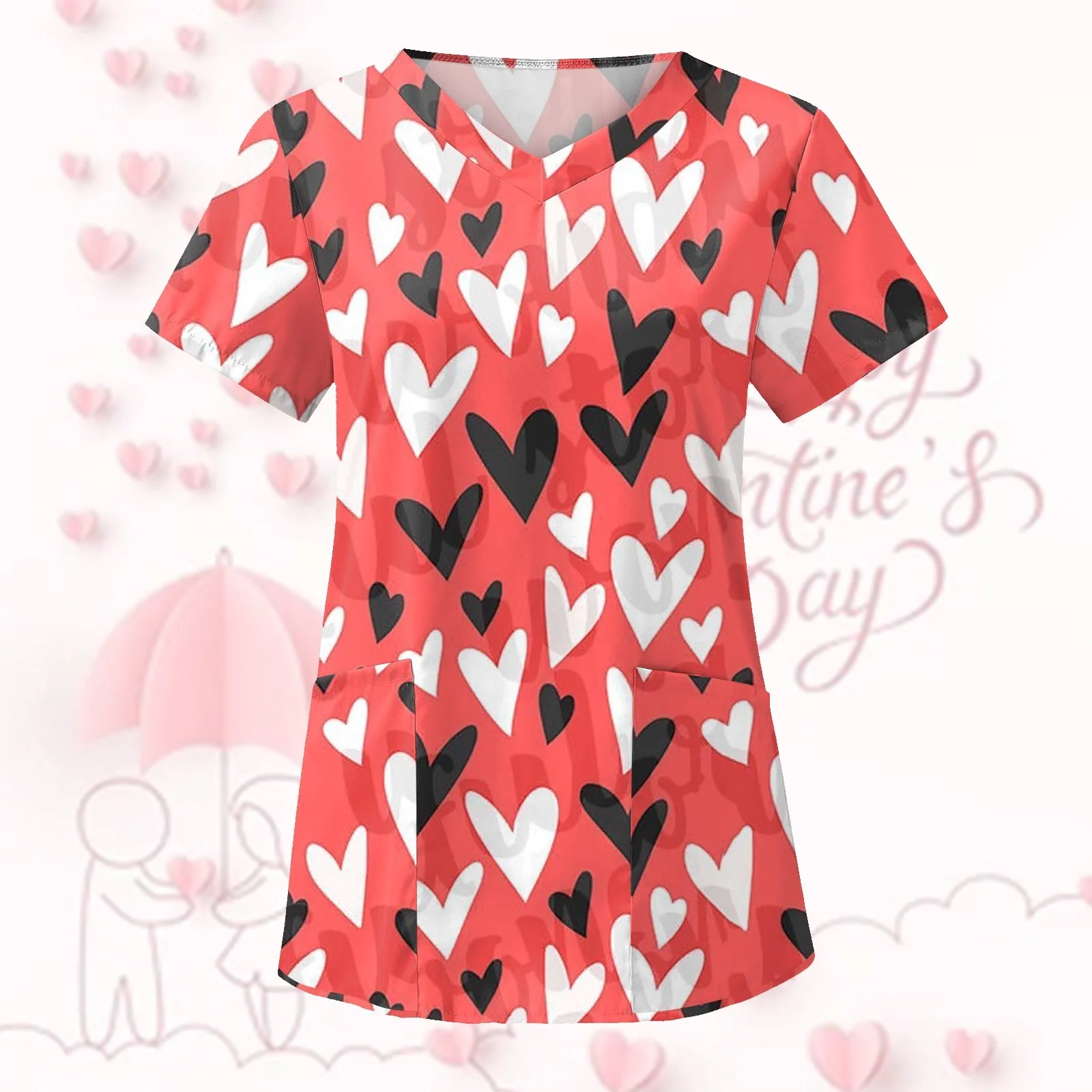 Women's T Shirt V Neck Tops Valentine's Day print Shirt Pocket Women Hospital T Shirt thanksgiving Tops Nurse Uniform T Shirt