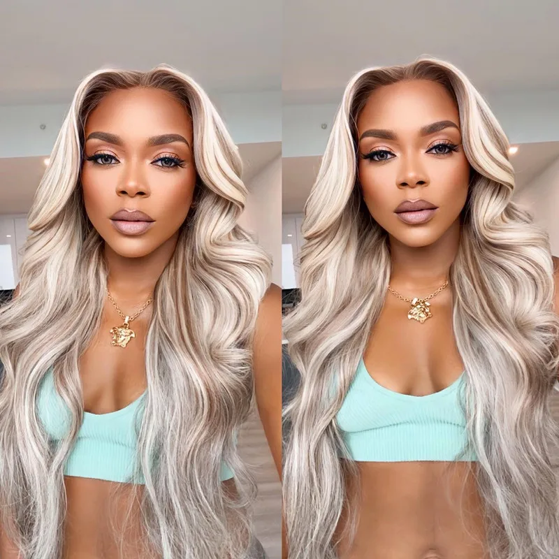 Ash Blonde Transparent HD Lace Front Wigs with Highlights Brown Hair Natural Wave Full Lace Wigs Human Hair Pre plucked Frontal