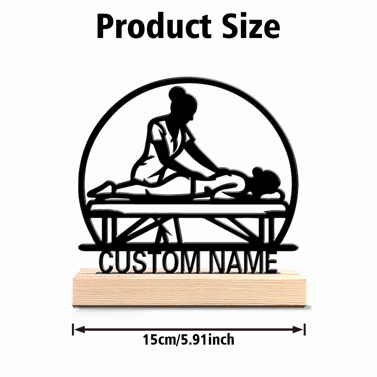 1pc New Design Personalized Custom Masseur Metal Statues With Wooden Base Tabletop Decoration Ideal for Meditation Spaces, Spa,